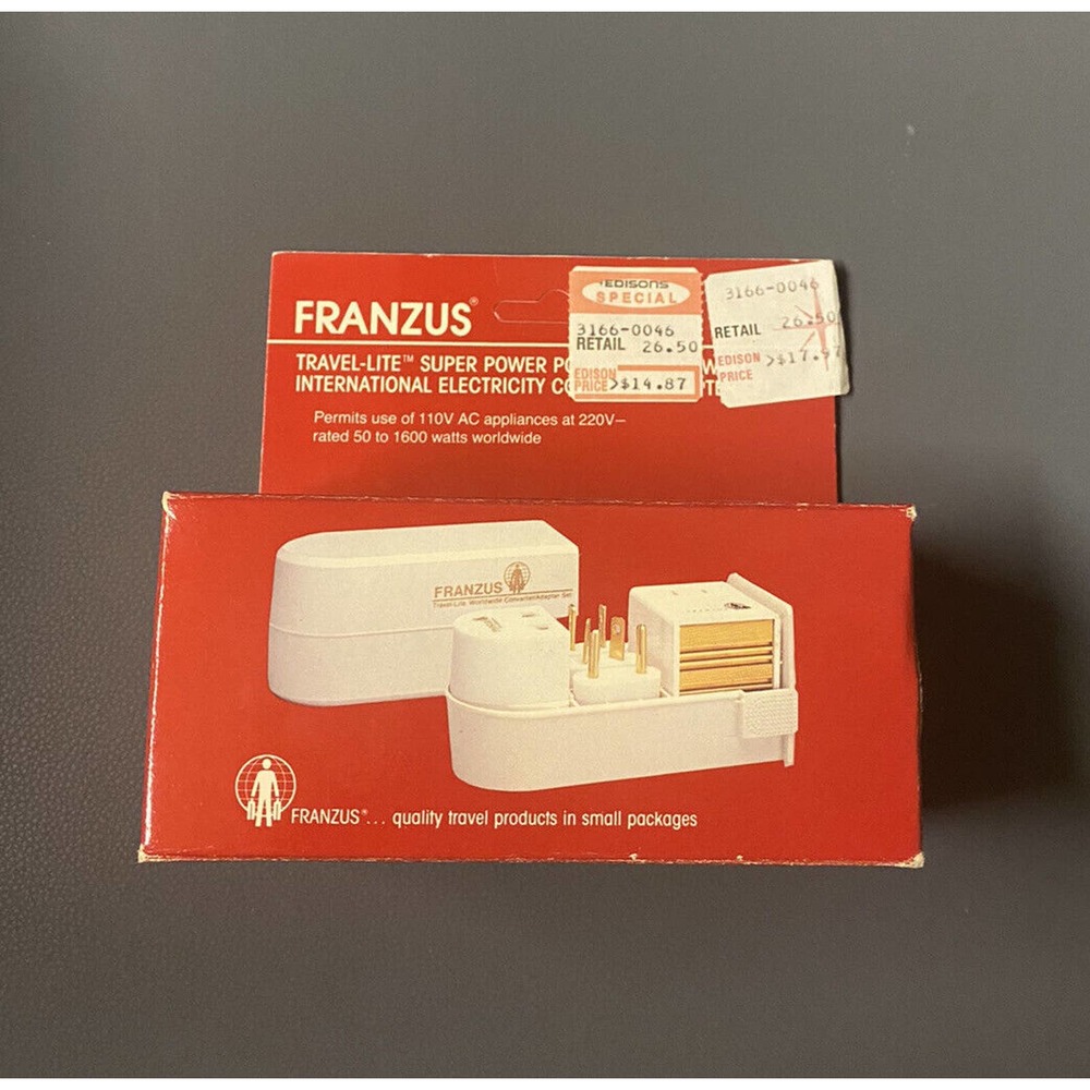 NOS Franzus Travel Lite International Electricity Adapter-USA Made. 1600 Watts